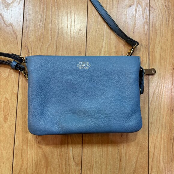 Vince Camuto Crossbody Bag Baby Blue Pebble Leather Gold Small Wristlet Wallet - Picture 9 of 11
